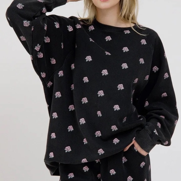 All Over Flower NYBF Crew - Washed Black with Pink - Picture 1 of 1
